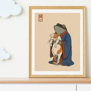 Japanse kikker kat illustratie Ukiyo-e stijl ani Poster