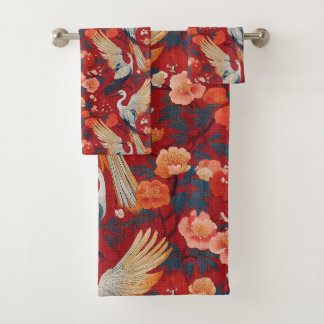 Japanse Kimono rode kraan en pioen Bad Handdoek