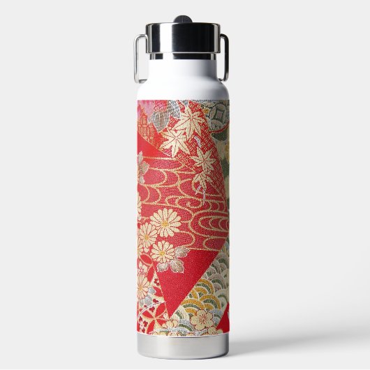 Japanse KIMONO Textiel, Bloemmotief Waterfles (Voorkant)