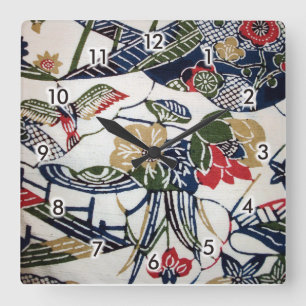  Japanse Kimono Textile (Bingata) Vierkante Klok