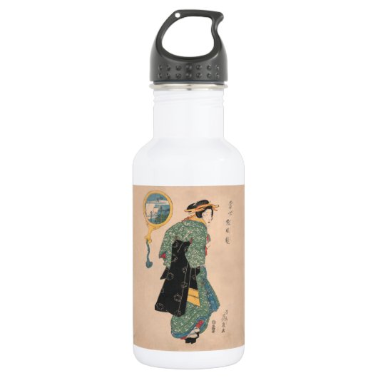 Japanse Kimono Vrouw: Ukiyo-e Woodblock Print Waterfles (Voorkant)