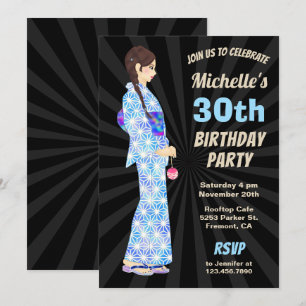 Japanse Kimono Woman Birthday Party Kaart
