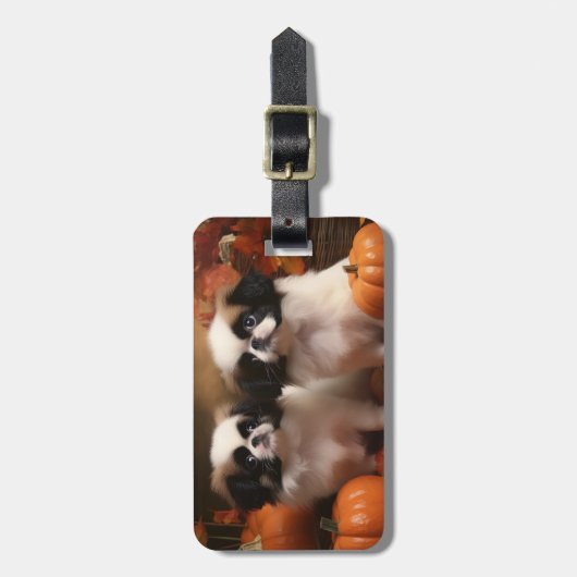 Japanse kin puppy herfst verrukking pompoen bagagelabel (Voorkant verticaal)