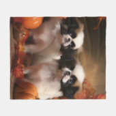 Japanse kin puppy herfst verrukking pompoen fleece deken (Voorkant (Horizontaal))