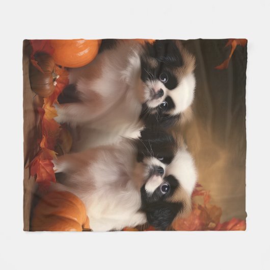 Japanse kin puppy herfst verrukking pompoen fleece deken (Voorkant (Horizontaal))