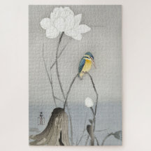  Japanse Kingfisher-vogel met Lotus Flower