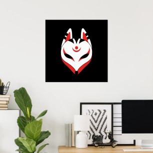 Japanse Kitsune Vossenmasker op Zwart Poster