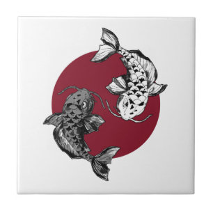 Japanse Koi Carp Circle Red Tegeltje