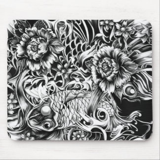 Japanse koi- en lotusbloemen tattoo stijl kunst muismat