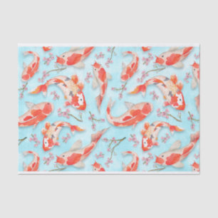 Japanse Koi Fish & Cherry Blossom Branch Pattern Tissuepapier