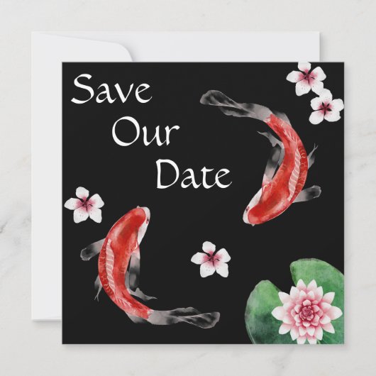Japanse Koi Fish, Cherry Blossom Wedding Save The Date (Voorkant)