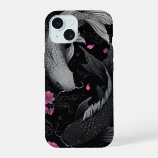 Japanse Koi Fish Donkere modus iPhone 15 Hoesje