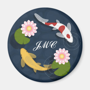 Japanse Koi Fish Pond Monogram Magneet