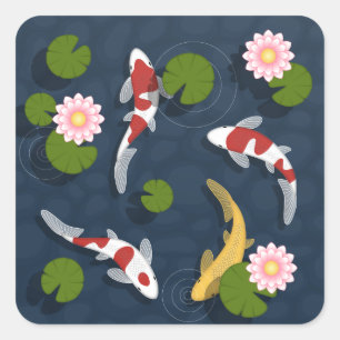 Japanse Koi Fish Pond Vierkante Sticker