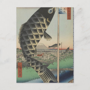 Japanse Koi Hiroshige Vis Festival Vlag Briefkaart