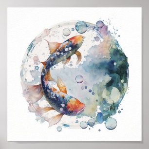 Japanse koi vis in bubbel poster
