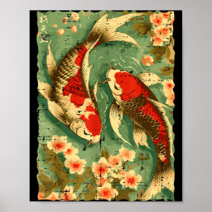 Japanse Koi Vis Kersenbloesem Sakura Kunst Mannen Poster