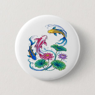 Japanse Koi Vis Lotus Mandala Traditionele Stijl Ronde Button 5,7 Cm