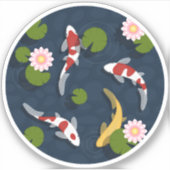 Japanse Koi Visvijver Rond Sticker (Voorkant)