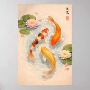 Japanse Koi Visvijverprint, Zen Waterlelie Poster