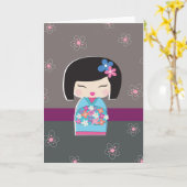 Japanse Kokeshi Doll Note Card Kaart (Gele Bloem)