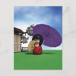 Japanse Kokeshi-pop Cherrykbloesem-kunst Briefkaart