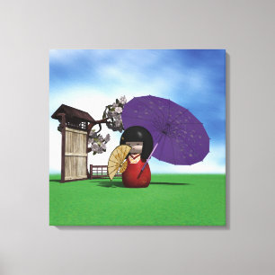 Japanse Kokeshi-pop Cherrykbloesem-kunst Canvas Afdruk