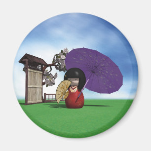 Japanse Kokeshi-pop Cherrykbloesem-kunst Magneet