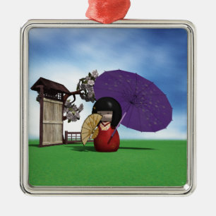 Japanse Kokeshi-pop Cherrykbloesem-kunst Metalen Ornament