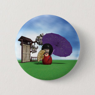 Japanse Kokeshi-pop Cherrykbloesem-kunst Ronde Button 5,7 Cm