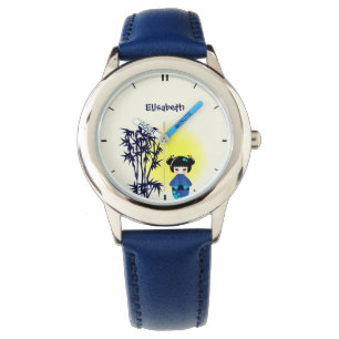 Japanse kokeshipop bij bamboe bij zonsopgangnaam horloge
