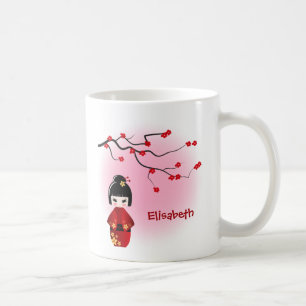 Japanse kokeshipop bij sakurabloesems koffiemok