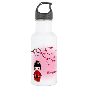 Japanse kokeshipop bij sakurabloesems waterfles 