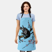  Japanse kraai en kersenbloesems Schort (Gedragen)