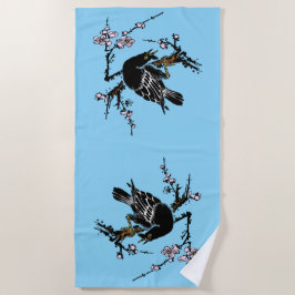  Japanse kraai en kersenbloesems Strandlaken