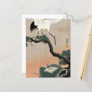 Japanse kraan op tak van dennen door Ohara Koson Feestdagenkaart