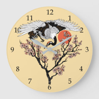 Japanse kraanvogel en bloeiende sakura grote klok