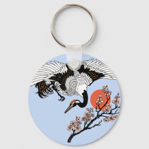 Japanse kraanvogel en bloeiende sakura sleutelhanger