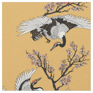 Japanse kraanvogel en bloeiende sakura stof