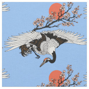 Japanse kraanvogel en bloeiende sakura stof