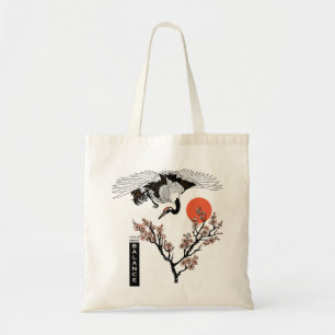 Japanse kraanvogel en bloeiende sakura tote bag