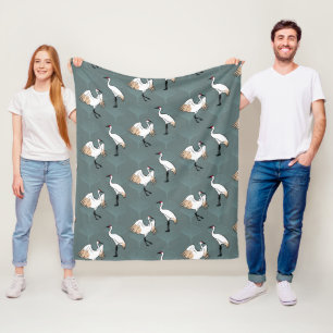 Japanse kraanvogels & elegante gingko bladeren fleece deken