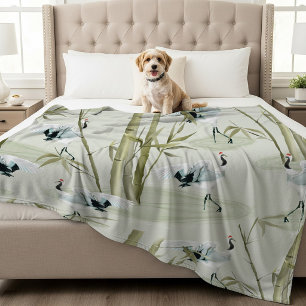 Japanse Kraanvogels en Bamboe Waterverf Patroon Fleece Deken