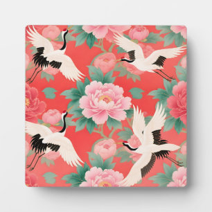 Japanse Kraanvogels Pioenrozen Rode Chinoiserie El Fotoplaat