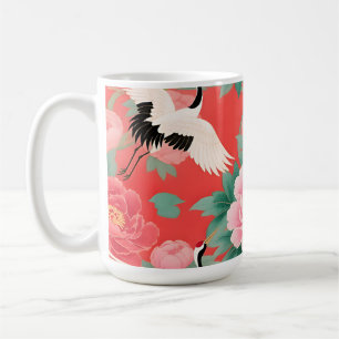 Japanse Kraanvogels Pioenrozen Rood Chinoiserie El Koffiemok