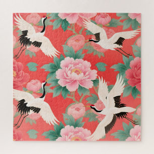 Japanse Kraanvogels Pioenrozen Rood Chinoiserie El Legpuzzel