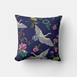Japanse kranen, golven en bloemen. Embroiderziekte Kussen
