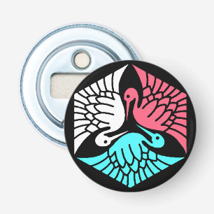 Japanse kranen, koraal, Turquoise en zwart Button Flesopener