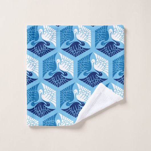 Japanse kranen, marine, wit en lichtblauw bad handdoek (Wasdoekje)