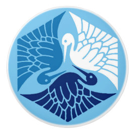 Japanse kranen, marine, wit en lichtblauw keramische knop